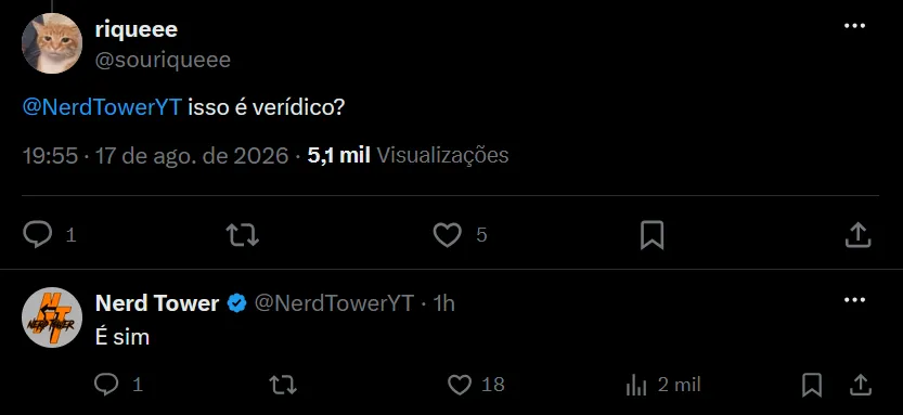 Print onde o insider Nerd Tower afirma que o material vazado é real.